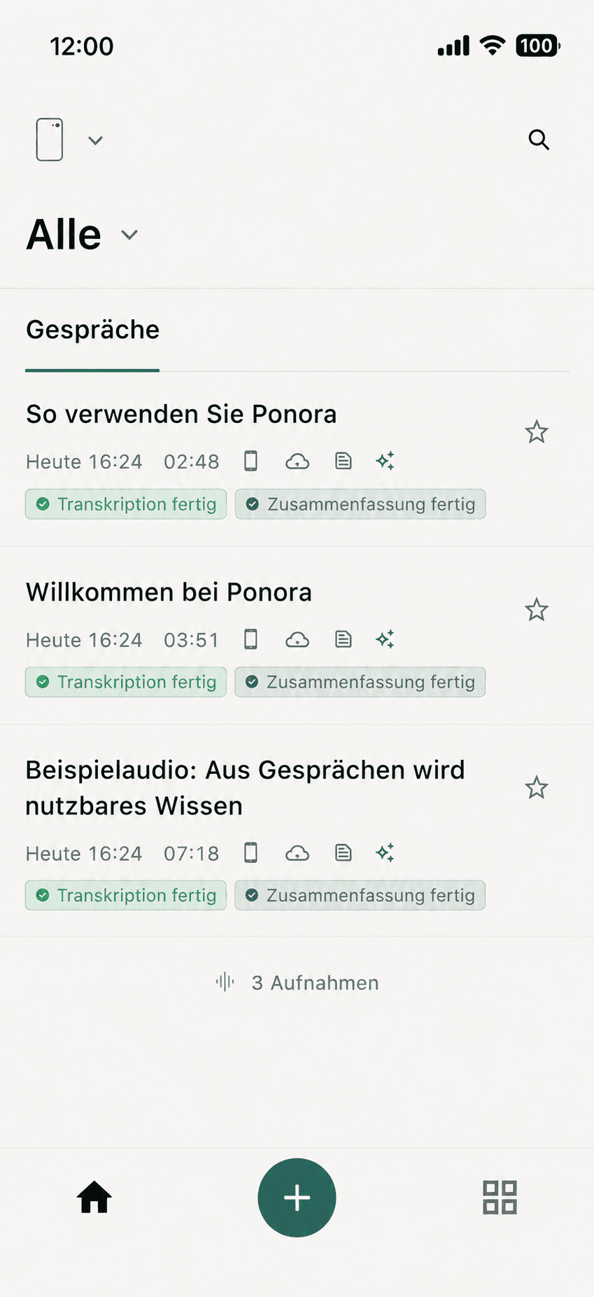 Gesprächsliste in Ponora Note